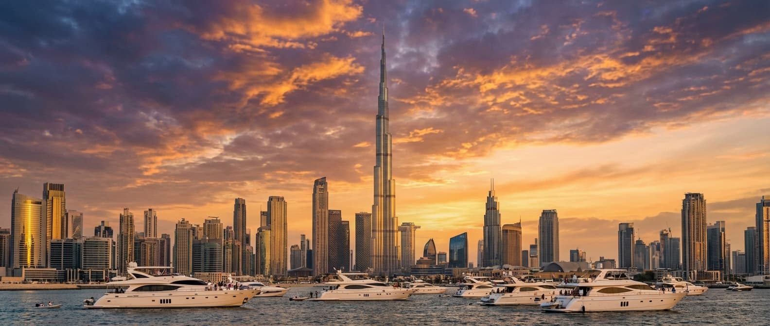 Dubai skyline at golden hour